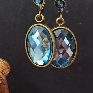 Michal Negrin Earrings Blue Oval With Faceted Swarovski Crystal Large Sparkly - Picture 1 of 12