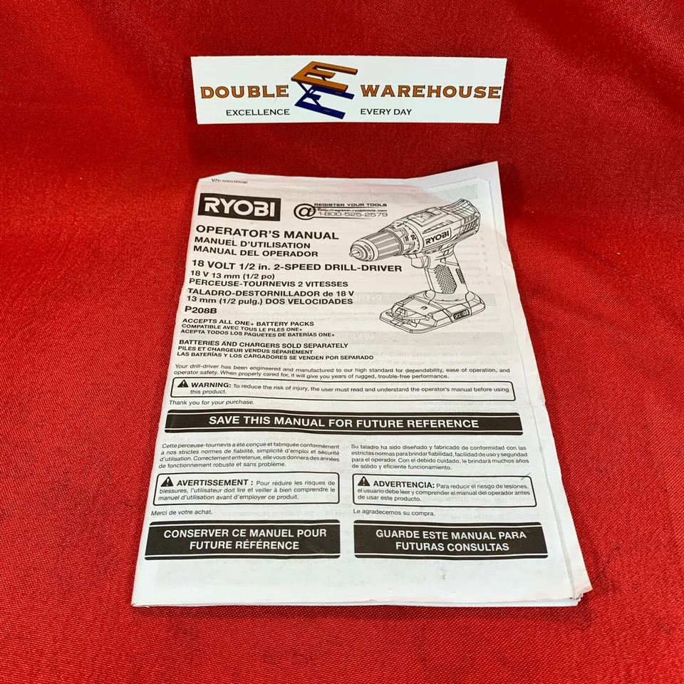 Ryobi Operator's Manual 18 Volt 1/2 inch 2-Speed Drill-Driver P208B - Image 1 of 2