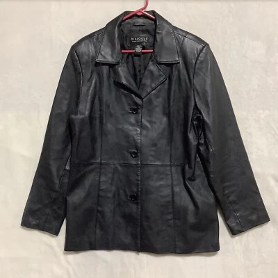 Dialogue Leather Jacket Womens L Black Button Up Pockets Washable Dryable Great! - Image 1 of 4