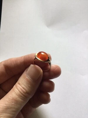 Anillo Oro Amarillo 14K con Cristal Color Naranja Cornalina Talla 5 3/4 Foto 1 de 4