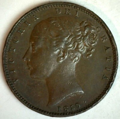 1850/40 Great Britain Copper Farthing Coin Extra Fine Circulated Victoria Ruler - Image 1 of 2