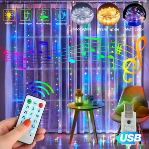 300 LED Curtain Fairy Lights USB String Light With Remote Xmas Party Wedding US - Picture 1 of 17