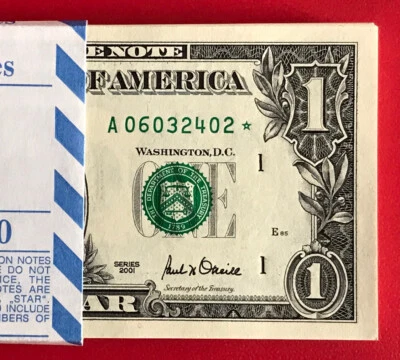 2001 STAR NOTE BOSTON $1 Dollar Bill , Crisp, consecutive ,uncirculated *GEM* - Image 1 of 3