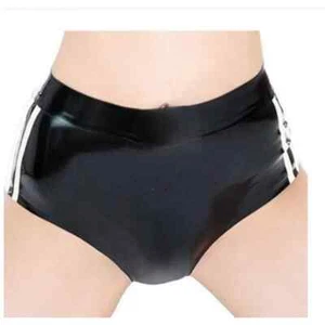 Handmade Women'S Sexy Latex Briefs Rubber Shorts With White Strips - Picture 1 of 4