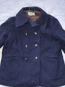 Vtg England Toddler Double Breasted Blue Wool Lined Jacket Coat 4T 4/5? - Picture 1 of 12