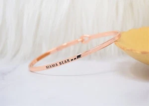 MAMA BEAR 2 CUBS  | Inspired Message Engraved Simple Bangle | ROSE - Picture 1 of 9