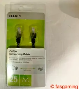 Belkin RJ-45 FastCAT 5e Patch Cable, Snagless Molded, 25', Black NIP - Picture 1 of 3