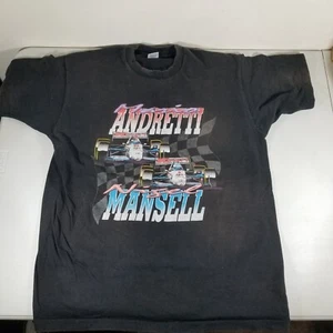 Mario Andretti Nigel Mansell Racing Shirt Black 90s Fruit Loom XL Kmart Formula - Picture 1 of 8