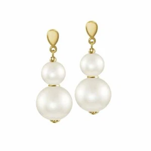 Purity White Shell Pearl Gold Tone Drop Clip On Earrings - Picture 1 of 1