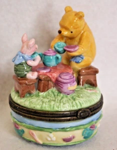 Porcelain Hinged Box Midwest Cannon Falls -  Disney Pooh and Piglet Tea Party - Picture 1 of 5