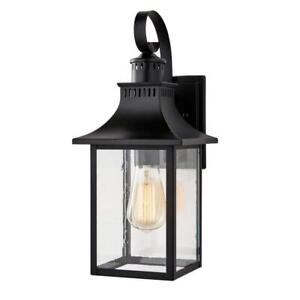 Hampton Bay Outdoor Sconce W/ Clear Seeded Glass Weather Resistant Matte Black