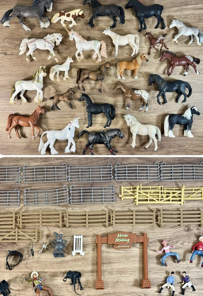 Vintage PVC 23 Horse Lot Schleich Safari Papo Unicorn Foal + Accessories Riders - Image 1 of 4