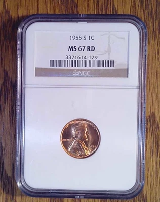 1955-S BU Lincoln Cent NGC MS67 RD (129) - Image 1 of 2
