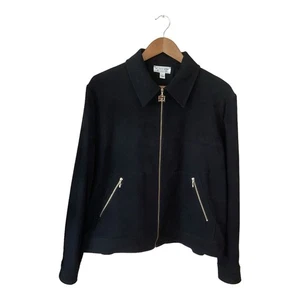 St. John Sport by Marie Gray Zip Jacket L Black Twill Gold Zipper Jean Style - Picture 1 of 15