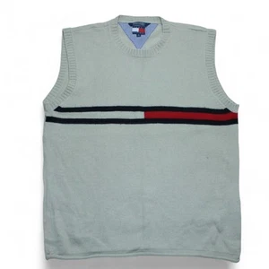 Tommy Hilfiger Striped Sweater Vest Mens XL Sleeveless Jumper Hong Kong Vintage - Picture 1 of 11