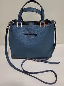 kate spade dark Blue Teal leather satchel crossbody Purse Retro - Picture 1 of 12