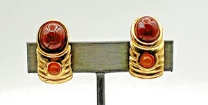 Francesca Romana Italy vergoldete Ohrringe Karneol Glas Ohrclips FR - Bild 1 von 11