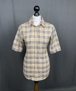 Burberry Nova Check Vintage Damen Beige Kurzarm Hemd Gr UK 14 US 10 - Bild 1 von 12