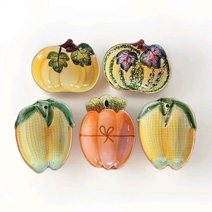 Lot of 5 Art Ceramic Vegetable Plates 6" Pumpkin Squash Carrot Corn - Picture 1 of 11