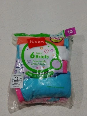 Hanes Girls Cotton Briefs, Size 10, Pre Shrunk, No Ride Up, 6 Pairs Total - Image 1 of 4