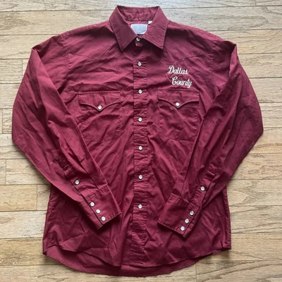 VTG H Bar C Ranchwear Long Tail Pearl Snap Button Up Shirt Size 16/35 USA Dallas - Image 1 of 4