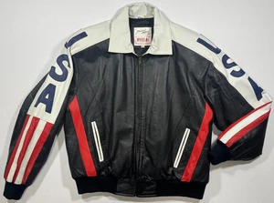 Vintage Michael Hoban WhereMi Leather Bomber USA Flag Jacket Mens Size L 90s - Bild 1 von 22