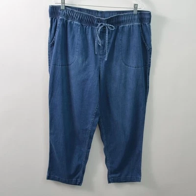 Belle Kim Gravel Capri Denim Pants Womens 18W Drawstring Pull On Pockets 24" Ins - Image 1 of 4