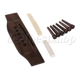6 x Wood Bridge Pins with White Bone Saddle & Connector and Rosewood Bridge - Picture 1 of 9
