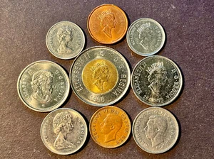 1941-2005 CANADA COIN LOT 9 DIFFERENT 1, 5, 10, 25 CENTS, 2 DOLLAR TOONIE - Picture 1 of 6