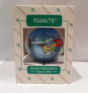 Hallmark Blue Glass Teardrop Ornament Peanuts 1986 Snoopy Vintage Christmas - Picture 1 of 5