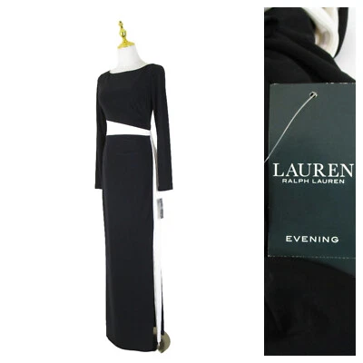 Lauren Ralph Lauren Black White Colorblock Long Formal Dress Gown 2 NWT $170 - Image 1 of 4