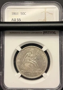 BEAUTIFUL 1861 Liberty Seated Half Dollar 50 Cent NGC AU55-- U.S. Civil War Era - Picture 1 of 3