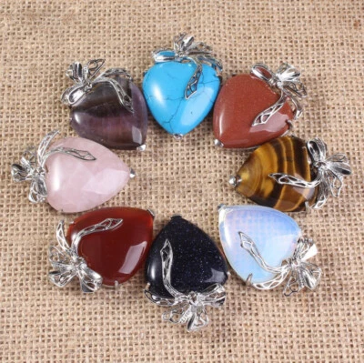 MEZCLA 8 PIEZAS Corazón Amatista Real Cuarzo Rosa Ágata Ojo de Tigre Arco Colgantes Plata Foto 1 de 4