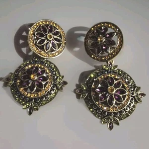 Heidi Daus Colorful Crystal Kaleidoscope Round Clip On Dangle Earrings - Picture 1 of 6