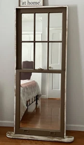 Old Barn Wood Mirrored Window Mounted & Framed One Of A Kind -Free Stand Or Hang - Picture 1 of 7