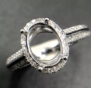Oval Diamond Semi Mount Engagement U Shape Prong Set Ring 14k White Gold 0.35CT - Picture 1 of 10
