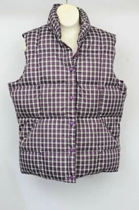 Lands End lila kariert gesteppt gefütterte Daunenweste Damen S Freizeit Druckknopfverschluss - Bild 1 von 6