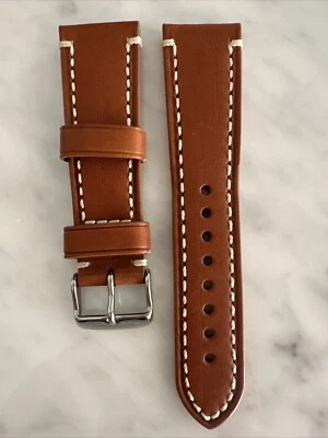 *NUEVO* Correa de reloj de cuero tostado Hadley Roma para hombre 24 mm costura blanca MS855 Foto 1 de 4