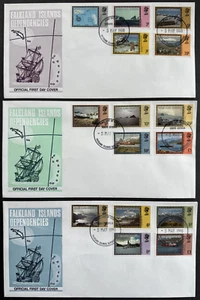 Falkland Islands Dependencies 1980 Set of 3 FDC's w/ 15 Stamps Sc# 1L38-1L52 - Picture 1 of 2