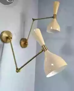 2 of Metal Wall Sconce Mid Century 1950' Italian Light Brass Beautifull lamp - Picture 1 of 4