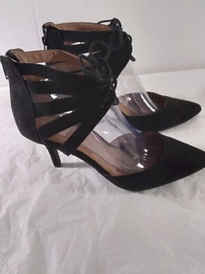 Cato Lace Up Heels Black Faux Suede Sz 11 - Picture 1 of 12