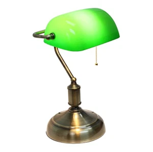 15" Executive Bankers Desk Lamp Green Glass Shade LT3216-GRN Antique Nickel Base - Picture 1 of 5