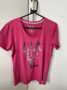 Womans NIKE Dri Fit Pink Grey Just Do It Workout Casual Tshirt Top - XL - Picture 1 of 9