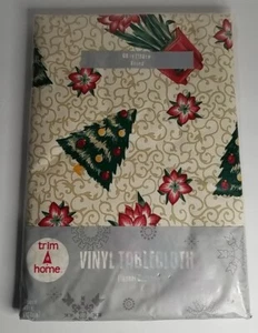 Vintage Kmart Vinyl Christmas Tree Tablecloth Round 60" Flannel Backed Sealed - Picture 1 of 5