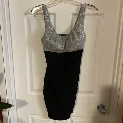Ruby Rox Dress Women’s Size Small Bodycon Sequins Silver Black Scoop Neck  - Image 1 of 4