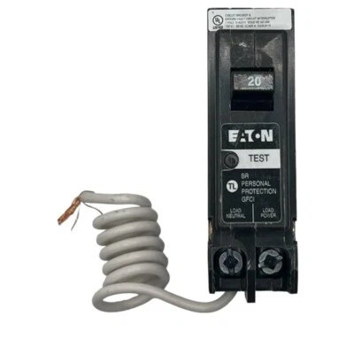 EATON BRN120GF Br Gfci, 5ma, 1 Pole, 10kaic, 20a, Pigtail