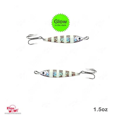 2pcs Silver Glow Fish WOW!® 1.5oz Mega Metal Live Bait Jig luna Lure Treble Hook - Image 1 of 4