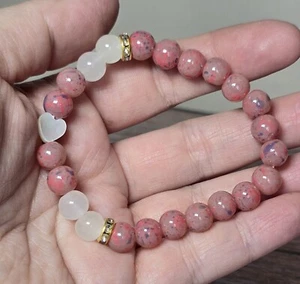 Natural Polished Sunstone & Moonstone 8mm Crystal Stone Stretch Bead Bracelet - Picture 1 of 4
