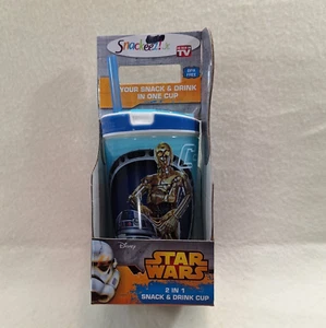 Snackeez Jr. Disney Star Wars NIB 2 In 1 Snack Drink Cup Straw Lid C3PO & R2D2 - Picture 1 of 8