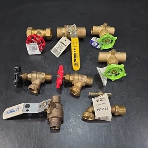 8pc Brass Valve Lot 1in 3/4in 1/2in Stop Hose Waste Boiler Compression Ball New - Picture 1 of 24